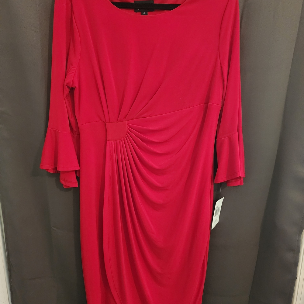 NWT Connected Apparel Elegant Red Women's Dress W/ Bell Sleeves Sz.14